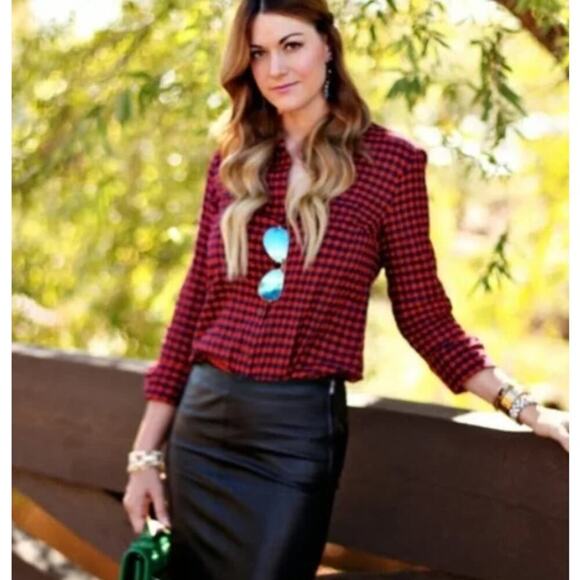 J.Crew Women's Cotton Modal Crinkle Button Up Check Boy Shirt Size 12 Red Navy - Picture 1 of 10